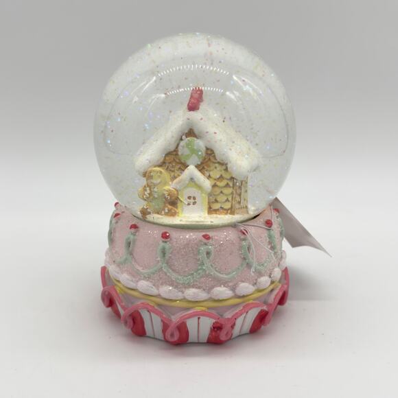 Pastel Gingerbread House & Man Waterglobe Snowglobe w/ Pink Blue Frosting Detail - Picture 6 of 6